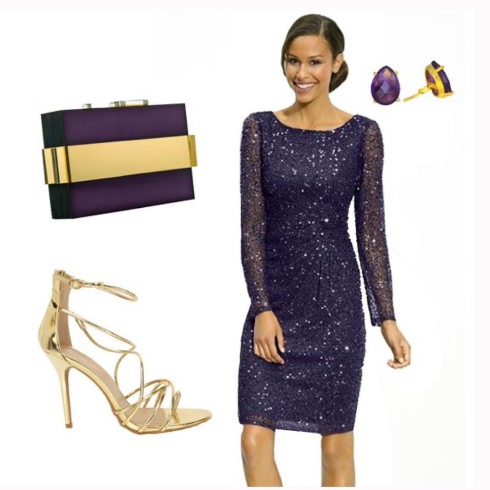 Patra purple sequin knee length long sleeve dress NWT size 10